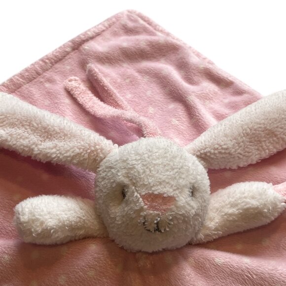 BLANKETS & BEYOND Security Blanket Plush Bunny Lovie Pink w White Polka Dots - Picture 3 of 7